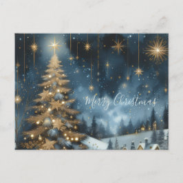 Cartão Postal Christmas tree & starry night postcard