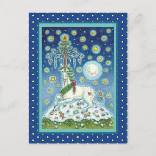 CARTÃO POSTAL CHRISTMAS UNICORN, MAGIC HORN TREE, FANTASY HORSE