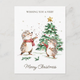 Cartão Postal Christmas Wishes Tree Hedgehog