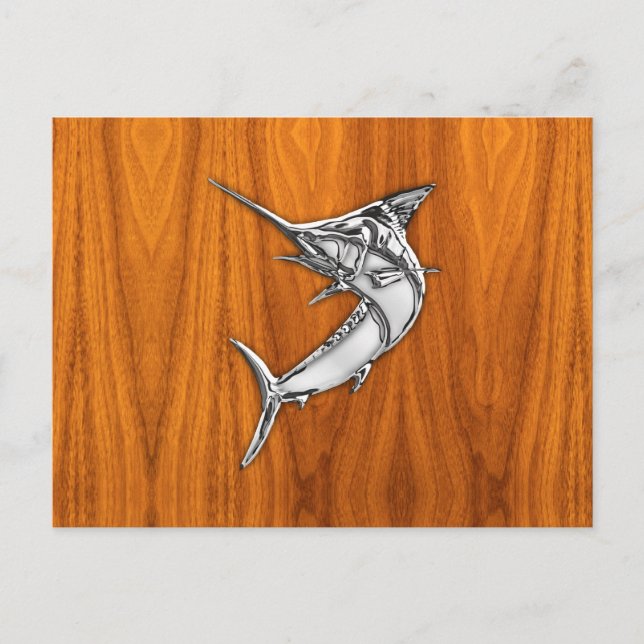 Cartão Postal Chrome Style Marlin no Teak Wood Decor (Frente)