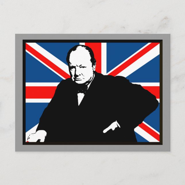 Cartão Postal Churchill e Union Jack (Frente)