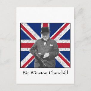 Cartão Postal Churchill que levanta com a bandeira britânica