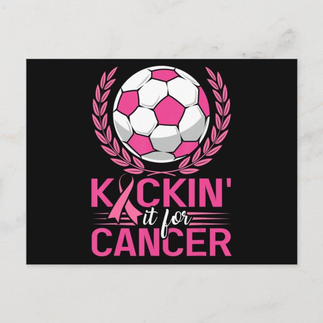 Cartão Postal Chute-o para Cancer Futebol Rosa Fita Fita Mama (Frente)