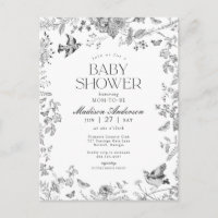 Chuva de Bebê Floral Vintage Toile De Jouy Preto