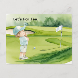 Cartão Postal Chuva de Bebê Menino Azul Tema de Golfe