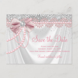 Cartão Postal Chuva de Bebê Rosa Elegante com Diamante e Pérola