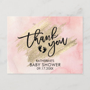 Cartão Postal Chuva de Bebê Traço de Pincel Dourado Aquarela Ros