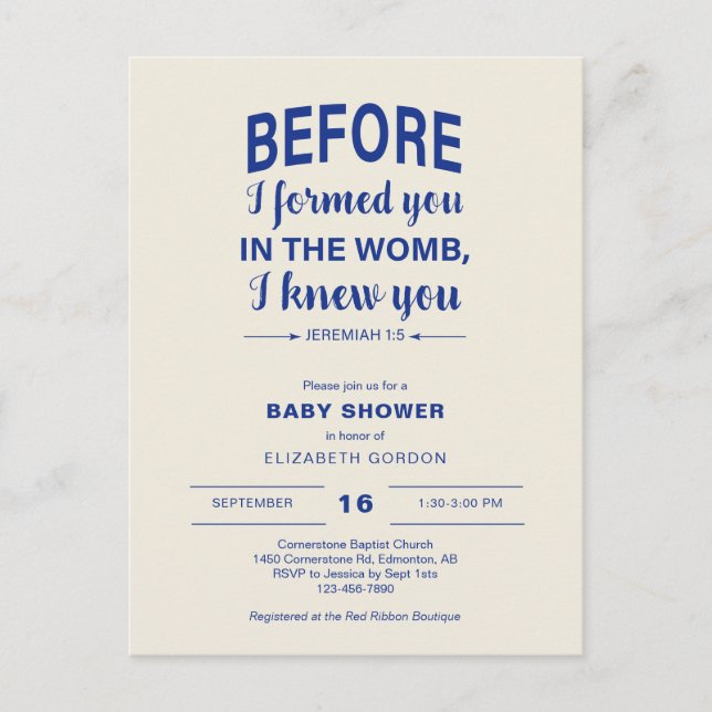 Cartão Postal Chuva de Bebê Verso da Bíblia Antes de Eu Formar V (Frente)