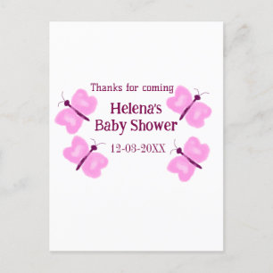 Cartão Postal Chuva de borboleta rosa Baby shower aquarela adici
