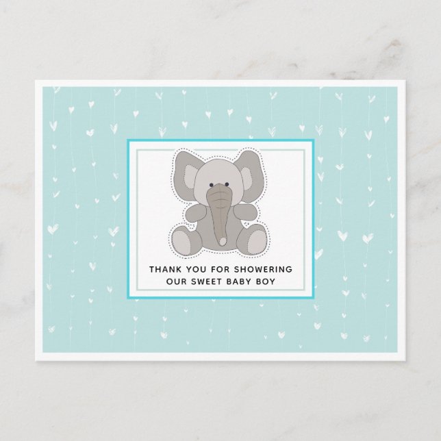 Cartão Postal Chuva de Corações de Corda de Elefante Bebê Obriga (Frente)