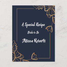 Cartão Postal Chuva de noiva azul marinho e floral dourado