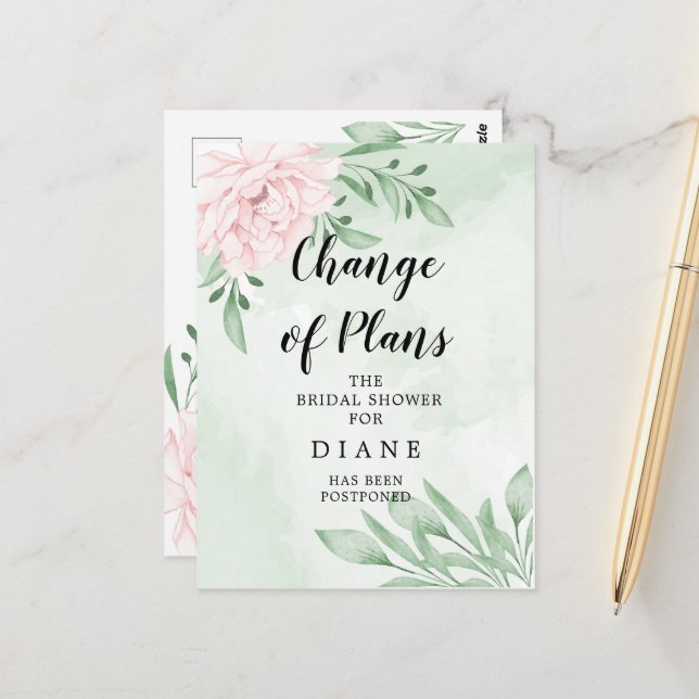 Cartão Postal Chuva de Noiva com Folhagem de Rosa Rosa Mude a Da (Frente/Verso In Situ)