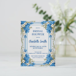 Cartão Postal Chuva de noiva floral antiga Blue Chinoiserie