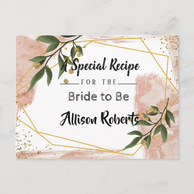 Cartão Postal Chuva de Noiva Floral Verde Marfim em Moldura Dour (Frente)