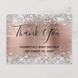 Cartão Postal Chuva de Prata Rosa Dourado Obrigado Baby Shower