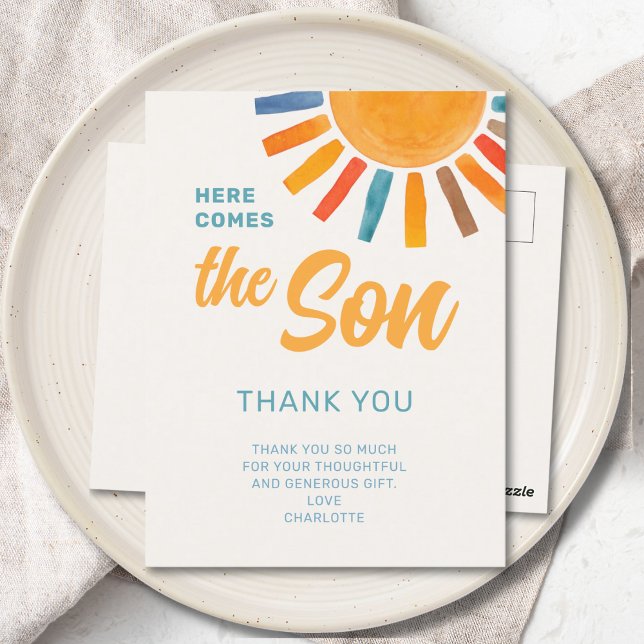 Cartão Postal Chuva de Presentes do Sunshine Boy Obrigado  (Criador carregado)