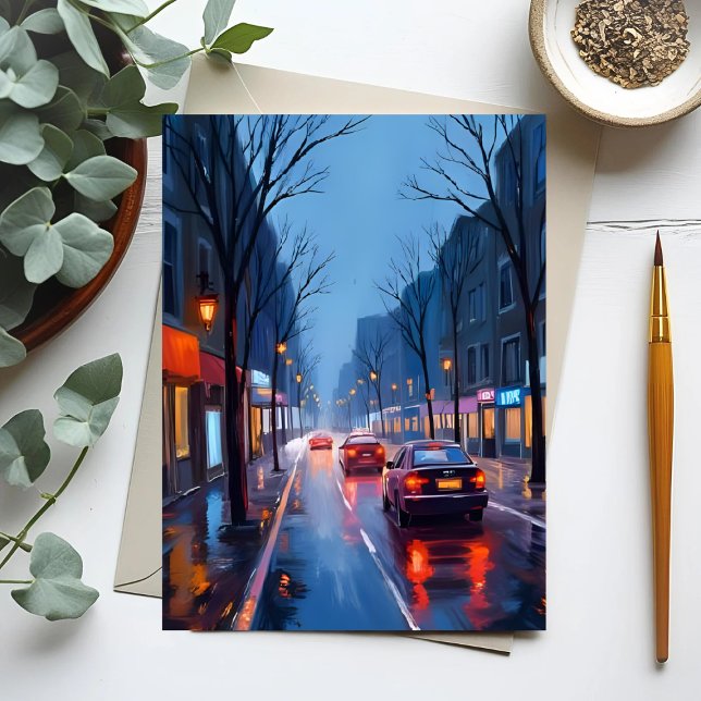 Cartão Postal Chuva em Boston | Rua do Centro da Cidade Massachu (Criador carregado)