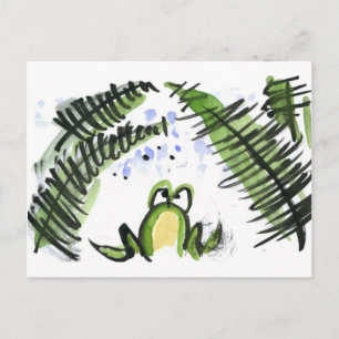 Cartão Postal Chuva Encharcada Ferns e Sapo