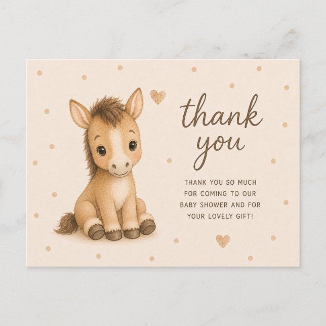 Cartão Postal Chuveiro de Bebê de Potro de Cavalo Bebê Obrigado (Frente)