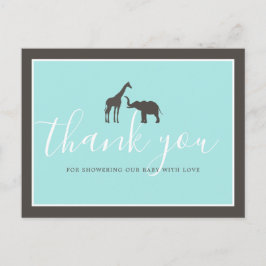 Cartão Postal Chuveiro de Bebê Elegante Girafa Elefante Obrigado