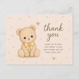 Cartão Postal Chuveiro de Bebê Ursinho com Laço Amarelo Obrigado
