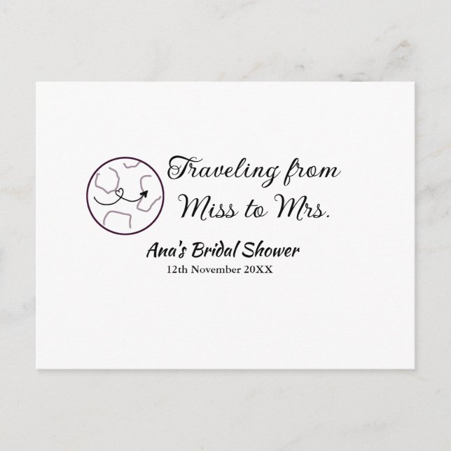 Cartão Postal Chuveiro de noiva de viagem adicionar nome data se (Frente)