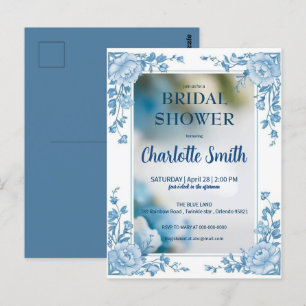 Cartão Postal Chuveiro de noiva em estilo chinês de flor azul el