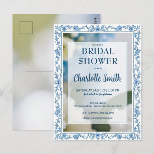 Cartão Postal Chuveiro de noiva em estilo chinês Flor Azul Elega