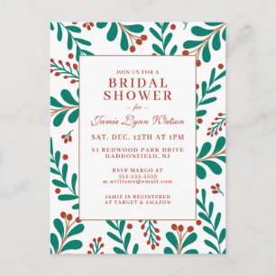 Cartão Postal CHUVEIRO DE NOIVA   Natal Mistletoe & Holly