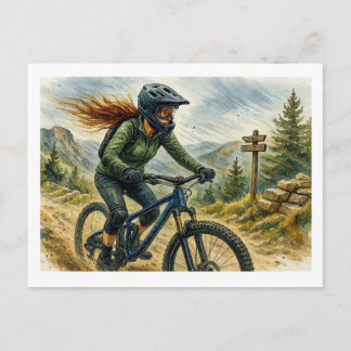 Cartão Postal Ciclista de Montanha em uma Trilha,