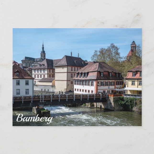 Cartão Postal Cidade antiga histórica e rio em Bamberg, Alemanha (Frente)