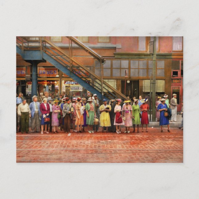 Cartão Postal Cidade - Chicago - Esperando por um carro de rua 1 (Frente)