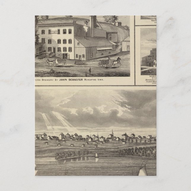 Cartão Postal Cidade da fábrica de cerveja Storm Lake, Muscatine (Frente)