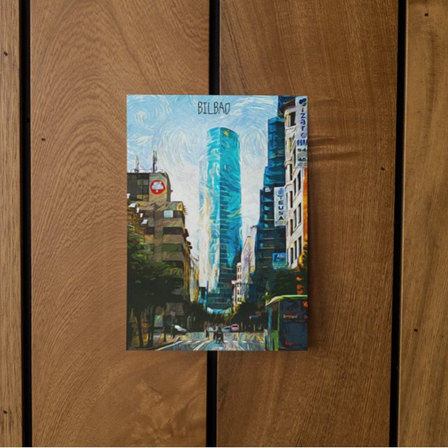 Cartão Postal Cidade da Ilustração da Tinta de Óleo de Espanha B (bilbao spain city postcard)