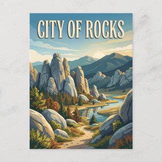 Cartão Postal Cidade das Rochas Cartaz de Viagem Vintage Idaho