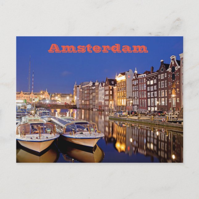 Cartão Postal Cidade de Amsterdã por Noite (Frente)