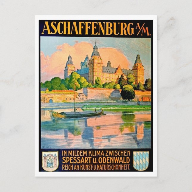Cartão Postal Cidade de Aschaffenburg, Alemanha, Schloss Johanni (Frente)