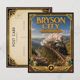 Cartão Postal Cidade de Bryson Carolina do Norte Arte Deco Doura