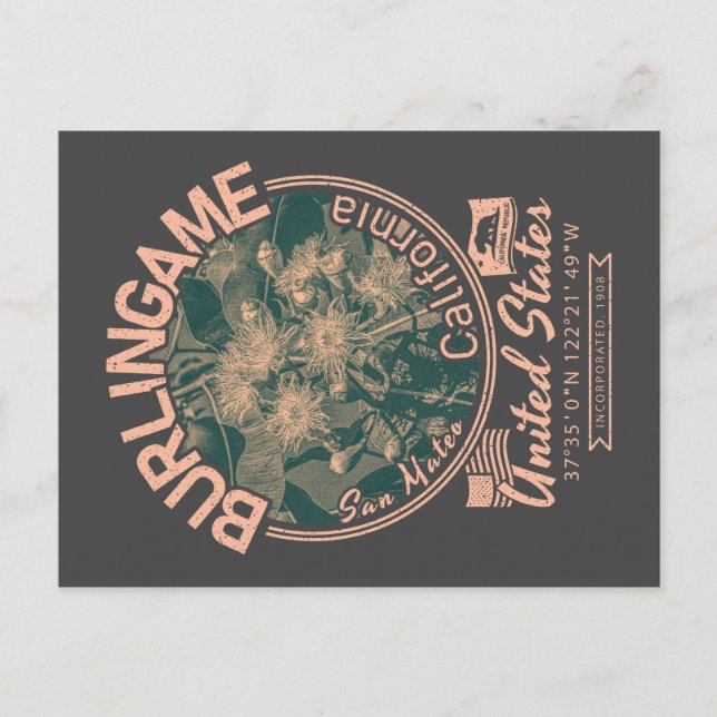 CARTÃO POSTAL CIDADE DE BURLINGAME CALIFÓRNIA - ÁRVORE DE EUCALY (Frente)