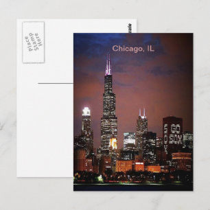 Cartão Postal Cidade de Chicago Illinois Night Skyline