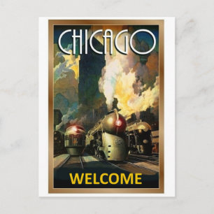 Cartão Postal cidade de Chicago, trem de vapor, viagens vintage