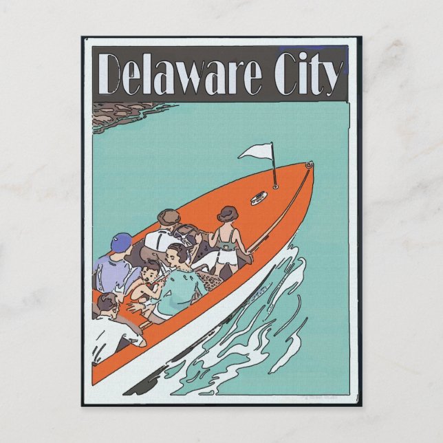 Cartão Postal Cidade de Delaware, Passeio de Barco, Estilo Vinta (Frente)
