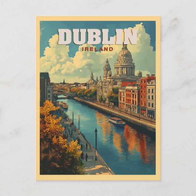 Cartão Postal Cidade de Dublin Irlanda - Viagens Retro (Frente)