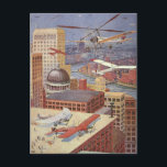 Cartão Postal Cidade de Ficção Científica Vintage, Gelado Vitori<br><div class="desc">Ilustração vinda punk a vapor Imagem futurista da Ciência Vitoriana Ficção. A metrópole urbana de Paris,  França,  no futuro,  com carros voadores,  helicópteros e aviões para viagem e transporte. Esta cena do galpão inclui edifícios e o rio Sena no fundo.</div>