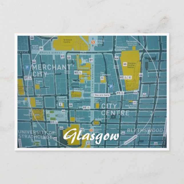 Cartão Postal cidade de glasgow do mapa (Frente)