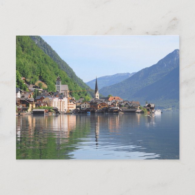 Cartão postal - cidade de Hallstatt e lago, Áustri (Frente)