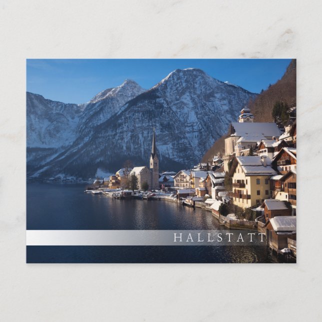 Cartão Postal Cidade de Hallstatt na neve no inverno (Frente)