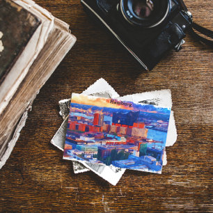 Cartão Postal Cidade de Hamburgo, Alemanha, View Watercolor