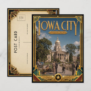 Cartão Postal Cidade de Iowa Iowa Arte Deco Vintage Idade Dourad