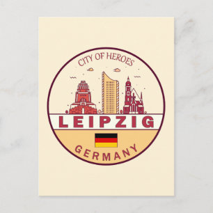 Cartão Postal Cidade de Leipzig, Alemanha, Skyline Emblem